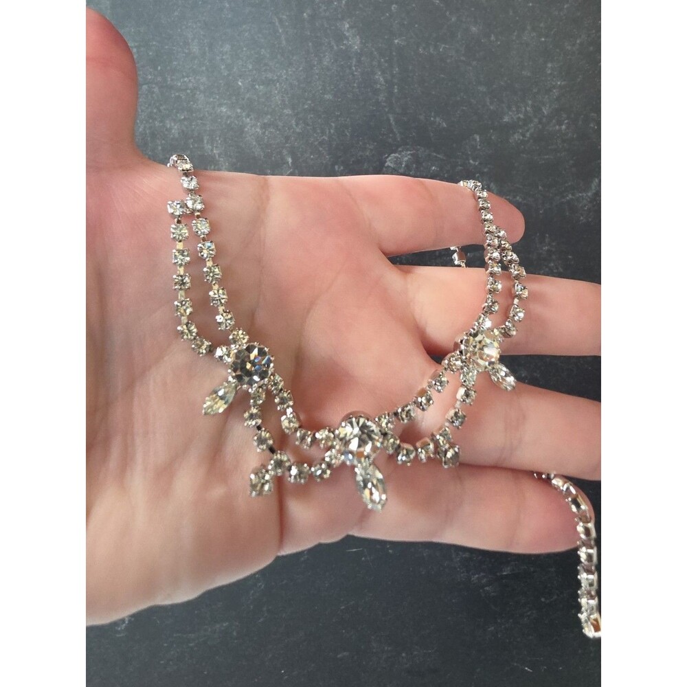 Prong Set Clear Rhinestone Adjustable Choker Necklace, Vintage Costume Jewelry